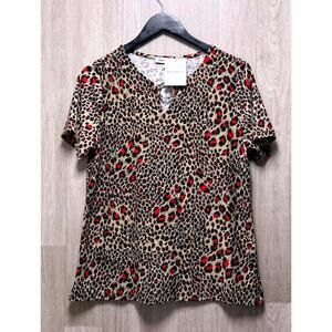 Emily Daniels Animal Print Short Sleeve Shirt Women Size Medium